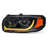 Peterbilt 389 388 367 567 589 Black Projector Headlight Assembly With Optional Heat & Backlit Auxiliary non heated driver signal function