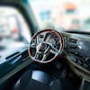 Peterbilt Kenworth 18" YourGrip Leather & Wood Steering Wheel - Wood Steering Wheel Installed