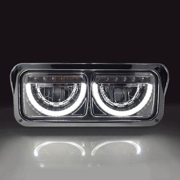 Peterbilt 357 365 378 379 Half Moon Rectangular Chrome Headlight Assembly - DRLs On