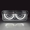 Freightliner Classic Half Moon Rectangular Chrome Headlight Assembly - LEDs On