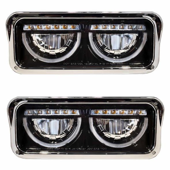 Kenworth T600 T800 W900B W900L Half Moon Rectangular Blackout Headlight Assembly