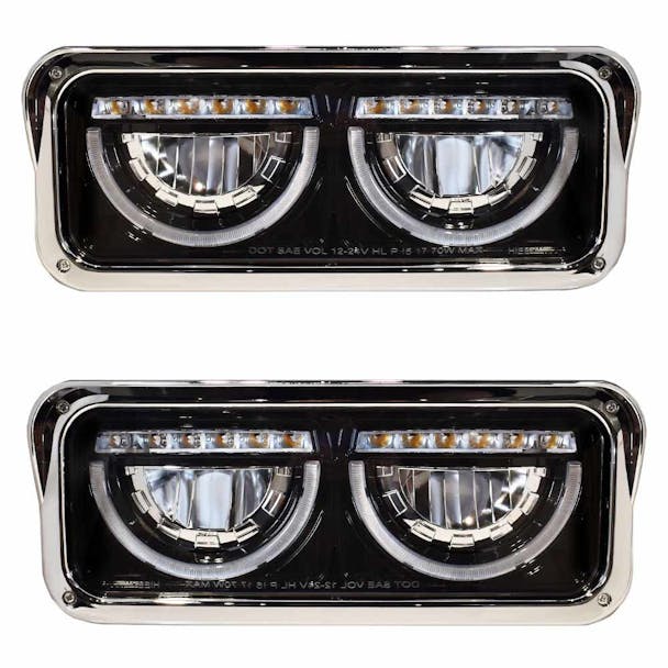 Kenworth T600 T800 W900B W900L Half Moon Rectangular Blackout Headlight Assembly