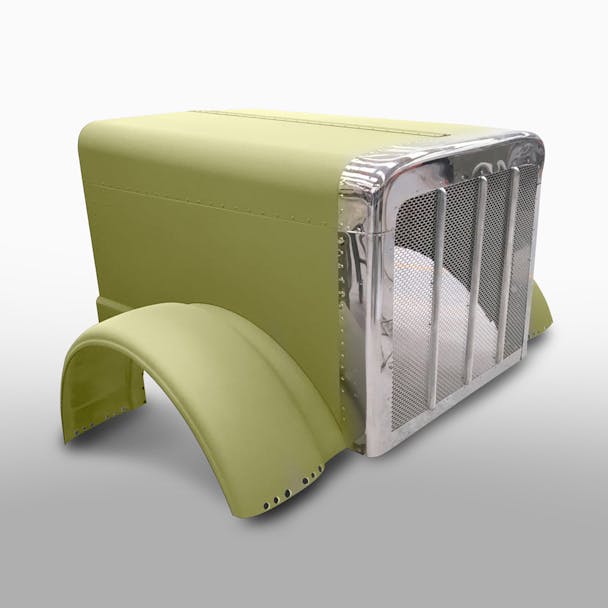 Peterbilt 389 Aluminum Hood With Fiberglass Fenders Stainless Steel Grille And Surround