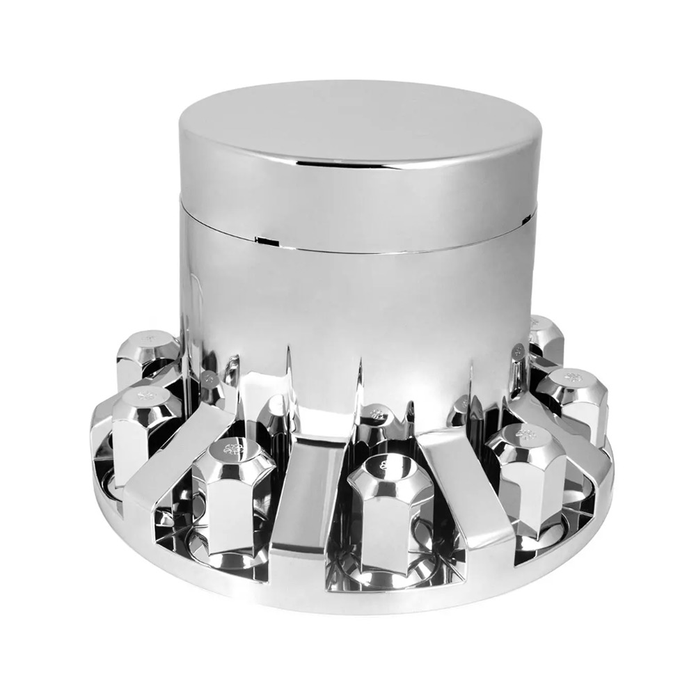 thumbnail image 2 of Semi Truck Chrome Axle Cover Set – Front & Rear With Cylinder Hub Caps & 33mm Lug Nuts By AUTOFUN 2 of 5