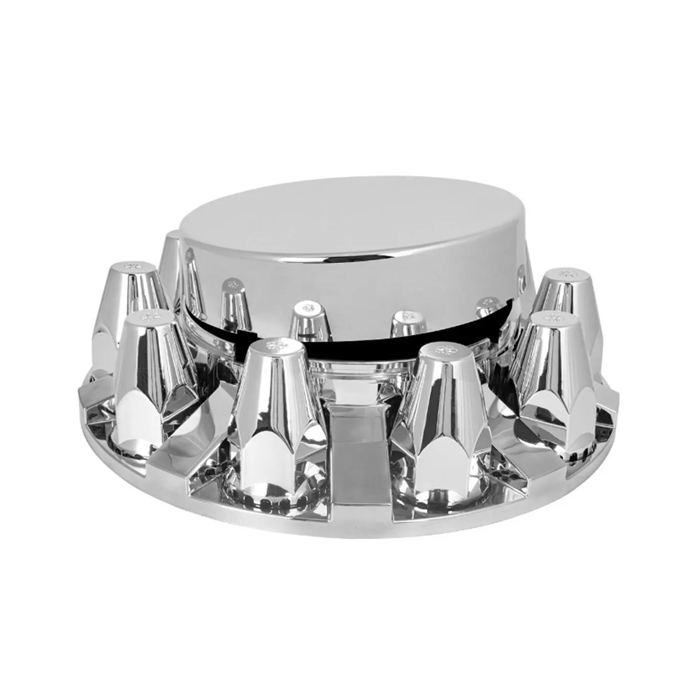 SEPEY 33mm Chrome Front Axle Cover Set For Semi Trucks - Includes 2 Axle Covers & 20 Thread-On Lug Nut Covers