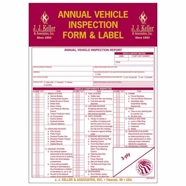  Annual Vehicle Inspection Report 3-Ply with Carbon and Label (DAS9MP) - default