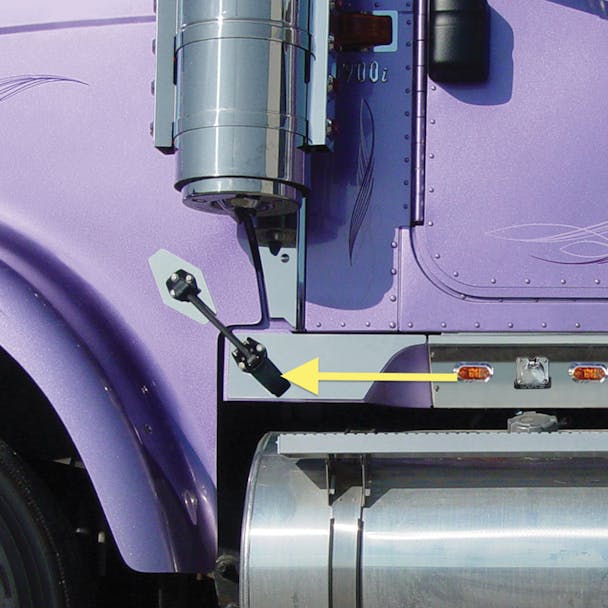 International 9900I Lower Hood Latch Trims Close Up