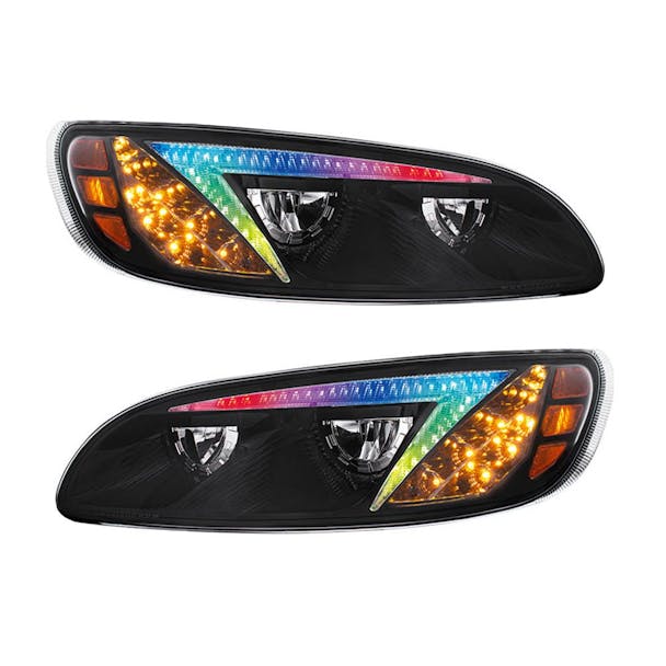 Peterbilt 386 387 Blackout LED Headlight With RGB Position Light Bar Both Default