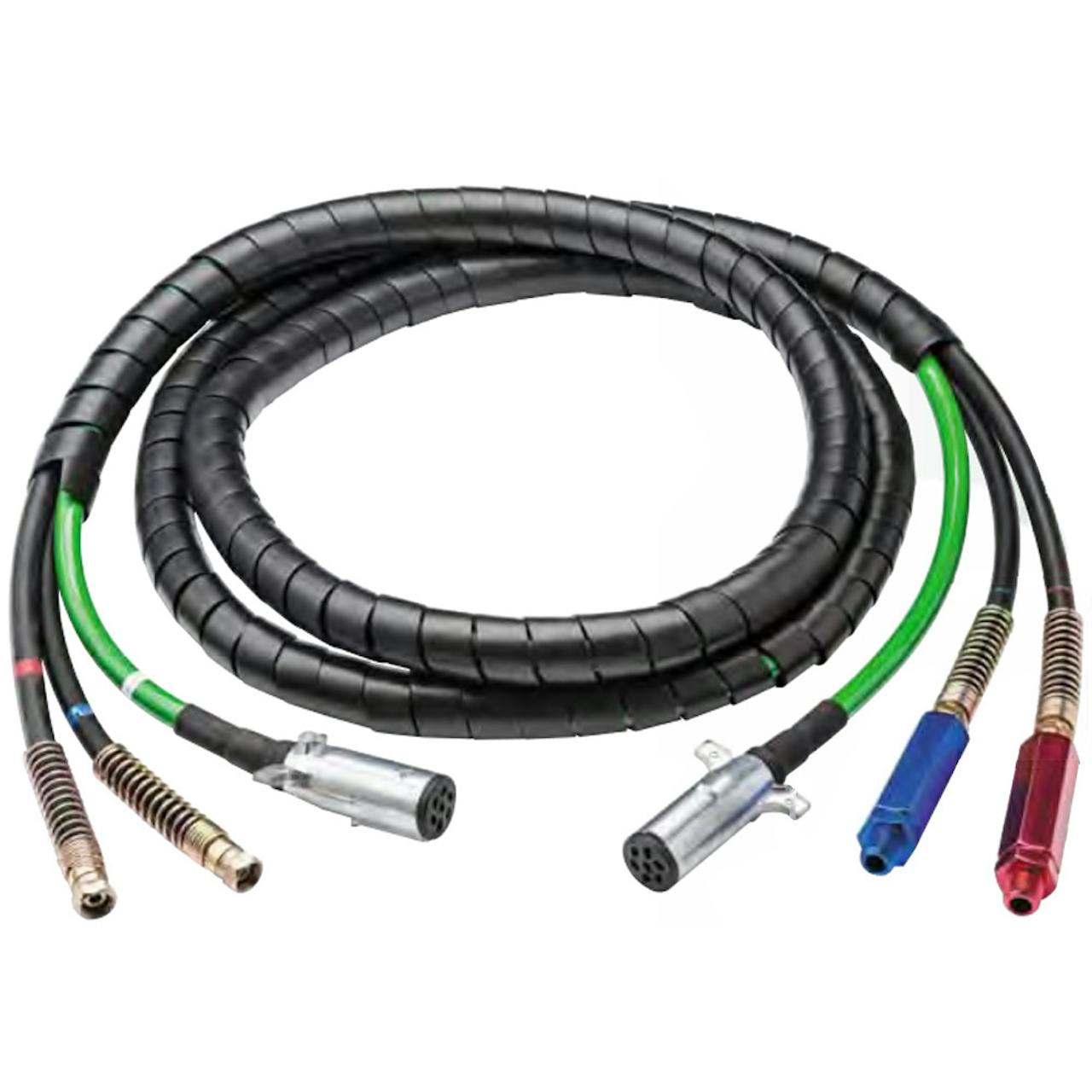 15' 3-in-1 Wrap - 7 Way Electrical Trailer Cord Cable Abs & Air Line Hoses