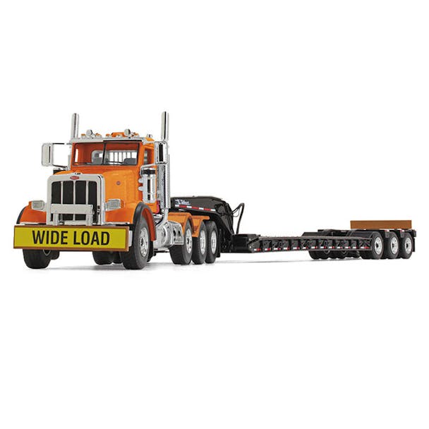 Peterbilt 367 Orange Day Cab With Talbert 55SA Lowboy Trailer Replica 1/50 Scale