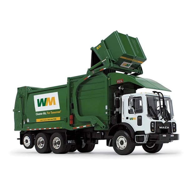 Mack TerraPro Waste Management Truck With Front Loader CNG Tailgate And Trash Bin Replica 1/34 Scale default