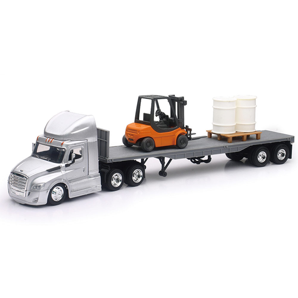 TOUGH 43 シルバー トラック 1/43 Freightliner Cascadia Tractor With Flatbed Forklift And Pallet