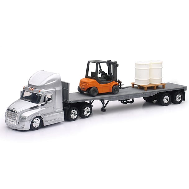Freightliner Cascadia Tractor With Flatbed Forklift And Pallet Replica 1/43 Scale