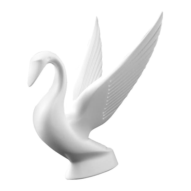 Matte White Swan Hood Ornament By Grand General - Front Angled View