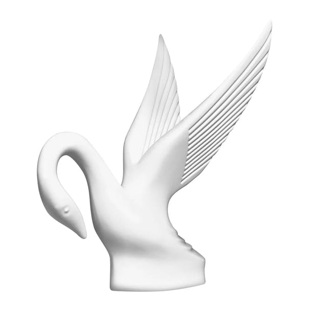 Original Matte White Swan Hood Ornament By Grand General - Front Angled View