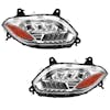 International LT625 Chrome Projection LED Headlight Assembly With Sequential Turn Signal And DRL pair