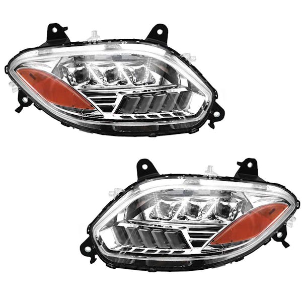 International LT625 Chrome Projection LED Headlight Assembly With Sequential Turn Signal And DRL pair