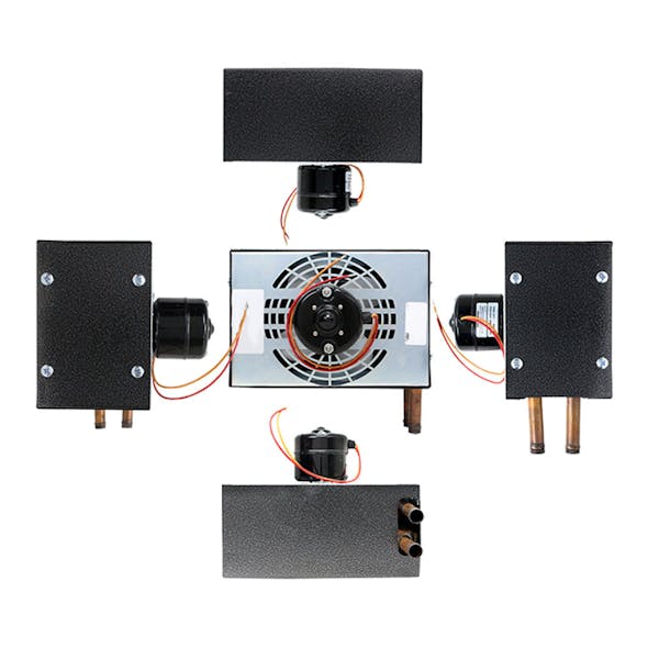 Compact Auxiliary 12V Heater Bottom Connections 20,000 BTU Various Angles