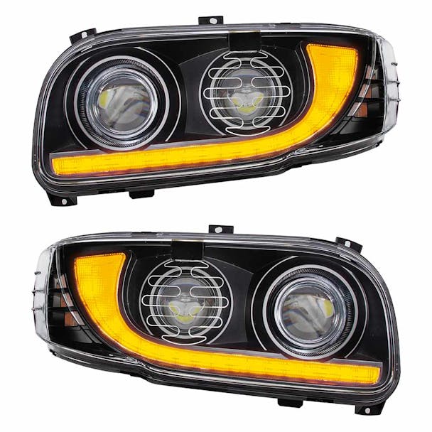 Peterbilt 367 388 389 567 589 Heated Blackout Projector Headlight With Dual Function DRL - Both Sides On