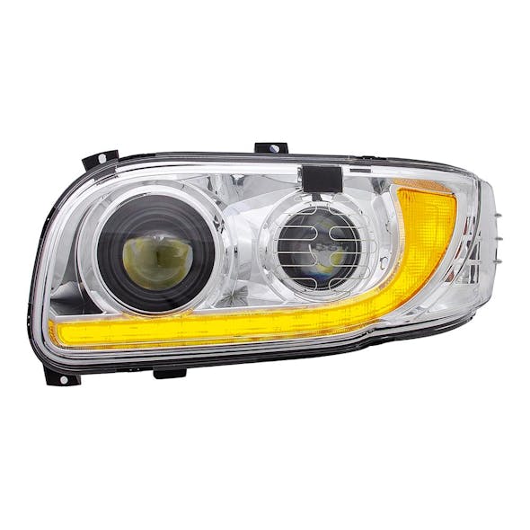 Peterbilt 367 388 389 567 589 Heated Chrome Projector Headlight With Dual Function DRL Driver Side