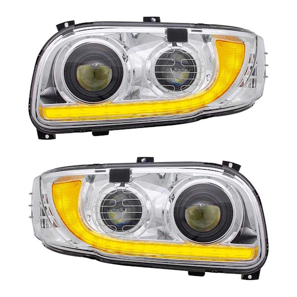 Peterbilt 367 388 389 567 589 Heated Chrome Projector Headlight With Dual Function DRL DRL Both