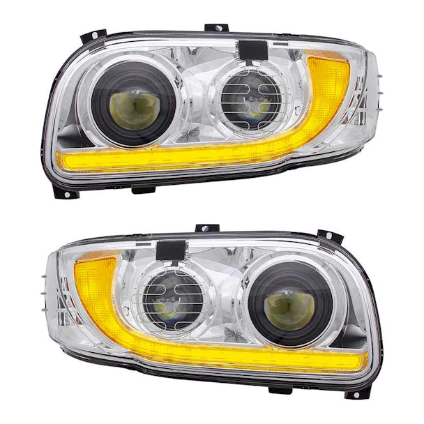 Peterbilt 367 388 389 567 589 Heated Chrome Projector Headlight With Dual Function DRL DRL Both