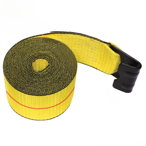 4" Wide 30' Winch Strap with Flat Hook - Spooled strap with flat hook