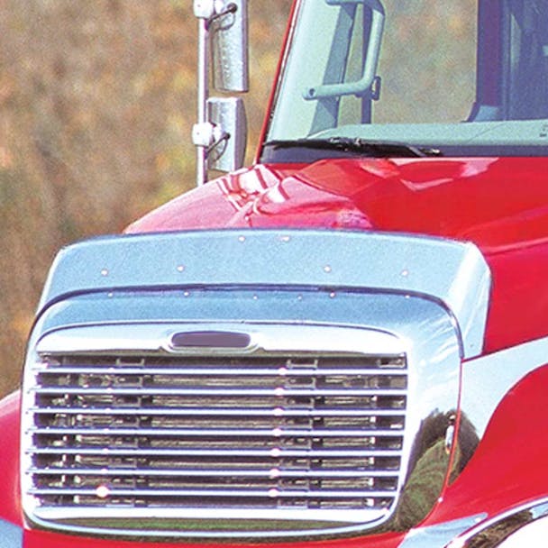 Freightliner Columbia Premium 304 Stainless Steel Bug Deflector - installed on truck