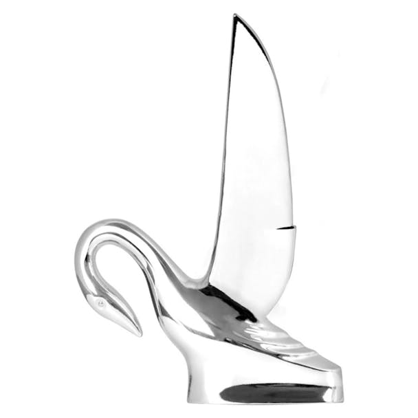 Original Chrome Swan Hood Ornament With Vintage Style Wings Side Profile