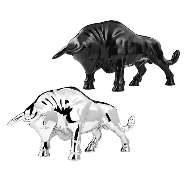 Fighting Bull Hood Ornament Chrome And Matte Black