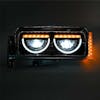 Peterbilt 379 Blackout LED Headlight Assembly With Half Moon DRL and Mounting Arm ALL LIGHT ON