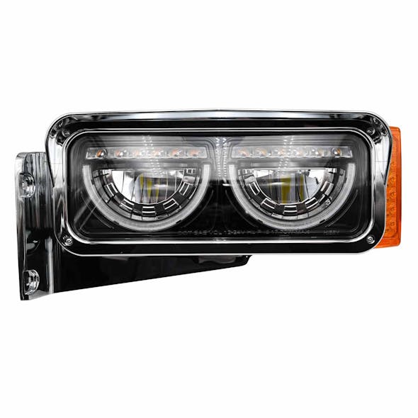 Peterbilt 379 Blackout LED Headlight Assembly With Half Moon DRL and Mounting Arm DRIVER