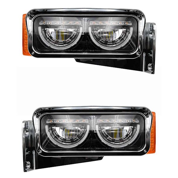 Peterbilt 379 Blackout LED Headlight Assembly With Half Moon DRL and Mounting Arm BOTH SIDES