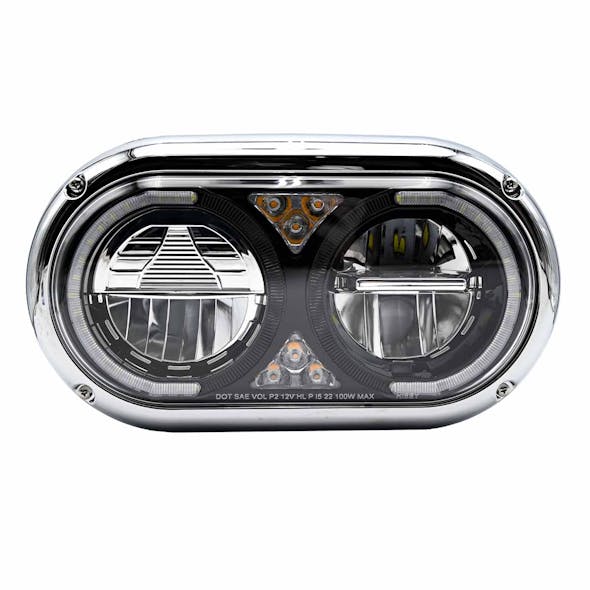 Peterbilt 359 Style Blackout Dual Round Halo Full LED Guide Style Headlight Assembly DRIVER