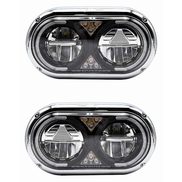 Peterbilt 359 Style Blackout Dual Round Halo Full LED Guide Style Headlight Assembly BOTH SIDES
