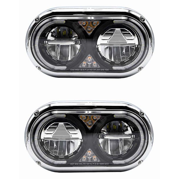 Peterbilt 359 Style Blackout Dual Round Halo Full LED Guide Style Headlight Assembly BOTH SIDES