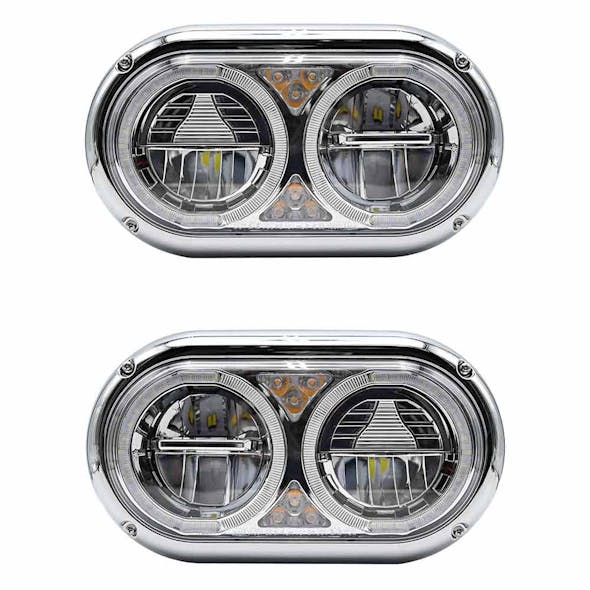 Peterbilt 359 Style Chrome Dual Round Halo Full LED Guide Style Headlight Assembly BOTH SIDES