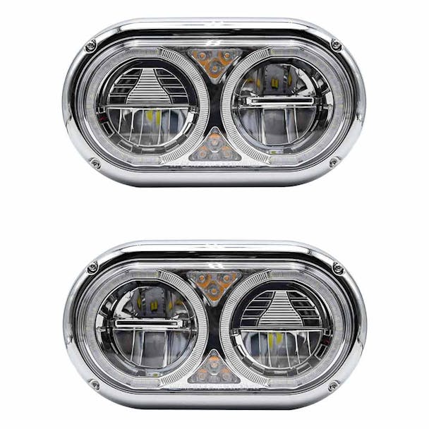 Peterbilt 359 Style Chrome Dual Round Halo Full LED Guide Style Headlight Assembly BOTH SIDES