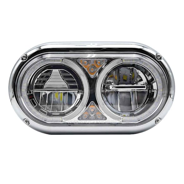 Peterbilt 359 Style Chrome Dual Round Halo Full LED Guide Style Headlight Assembly DRIVER