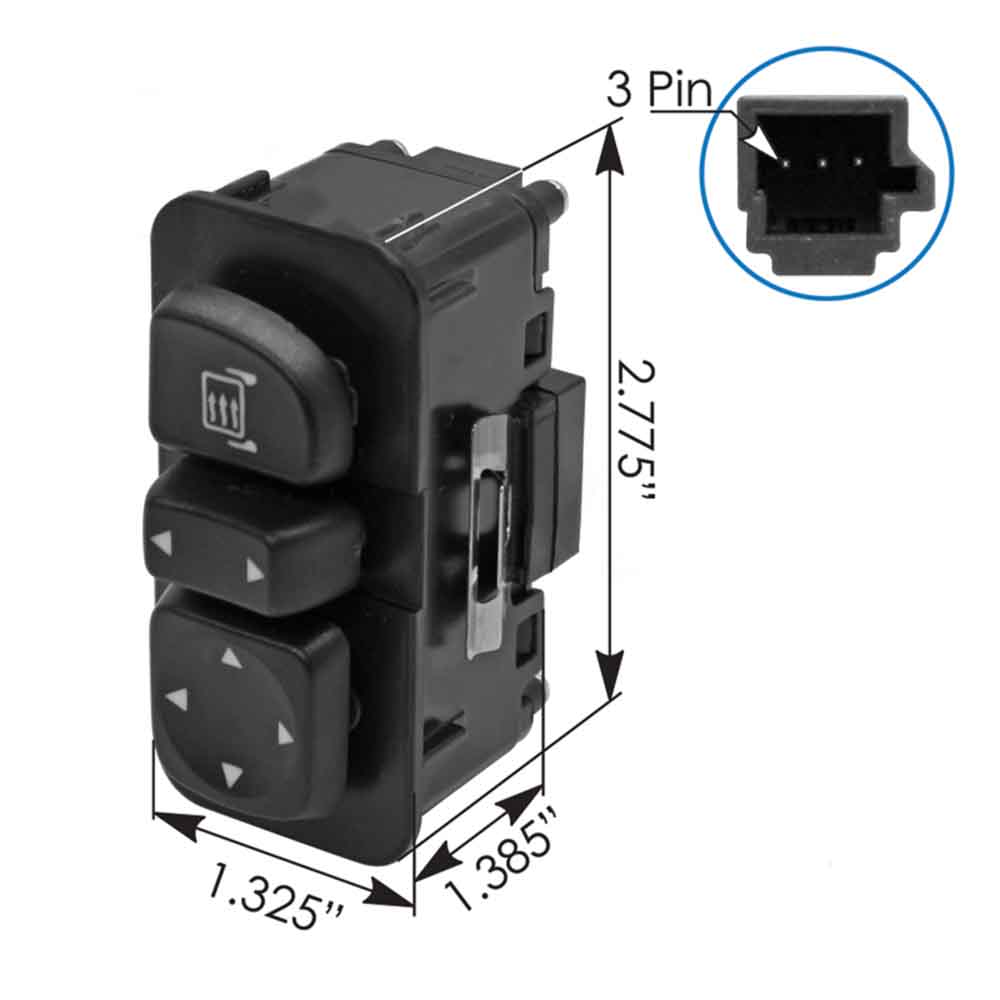 Peterbilt 2-Axis 3-Pin Mirror Switch Q27-6016-001 | Raney's