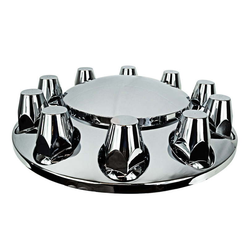 thumbnail image 2 of Wheel Hub 2-Piece Chrome Axle Wheel Cover Set With 33mm Thread-on Lug Nut Covers - Universal Fit For Semi Trucks Semi Truck Axle Hub Covers 2 of 13