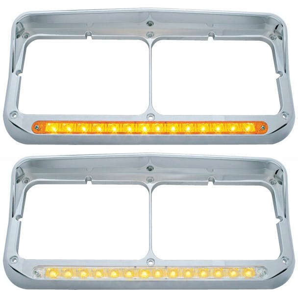 Rectangular Dual Headlight Bezel With Visor & Amber LED